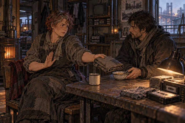 Scene featuring Davor Olm: right, offering the small bowl