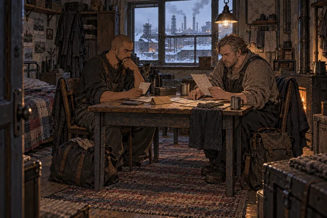 Scene featuring Emil Voren: right, reading the bill