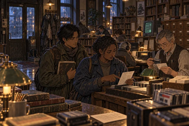 Scene featuring Anik Sorell: left, standing with a notebook