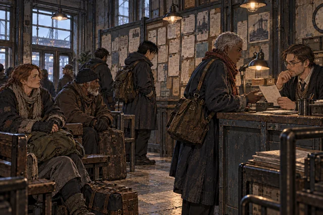 Scene featuring Elias Krov: right, behind the Labour Rooms counter